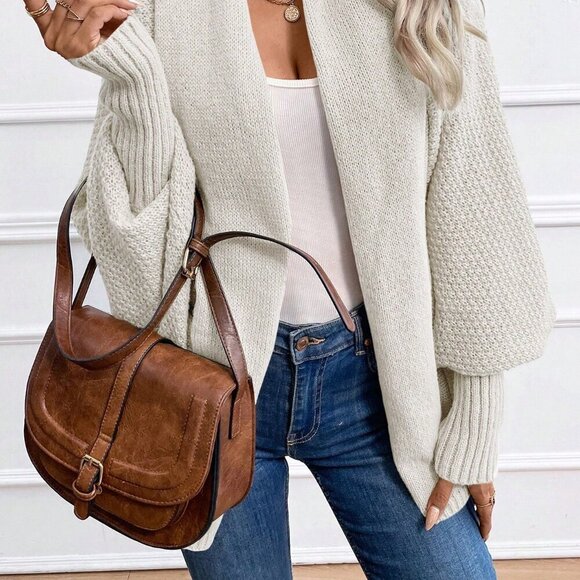 Grey Casual Women's Solid Color Bat Wing Cardigan - Picture 6 of 6